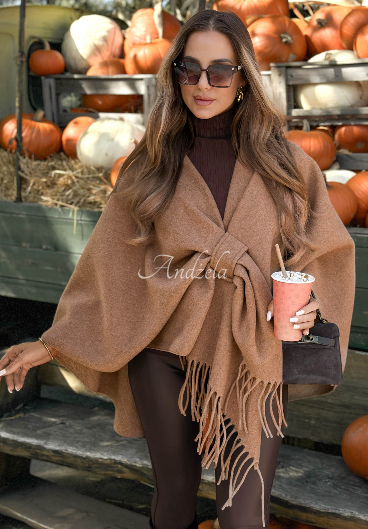 Misty Dream Camel-Colored Wool Poncho Scarf