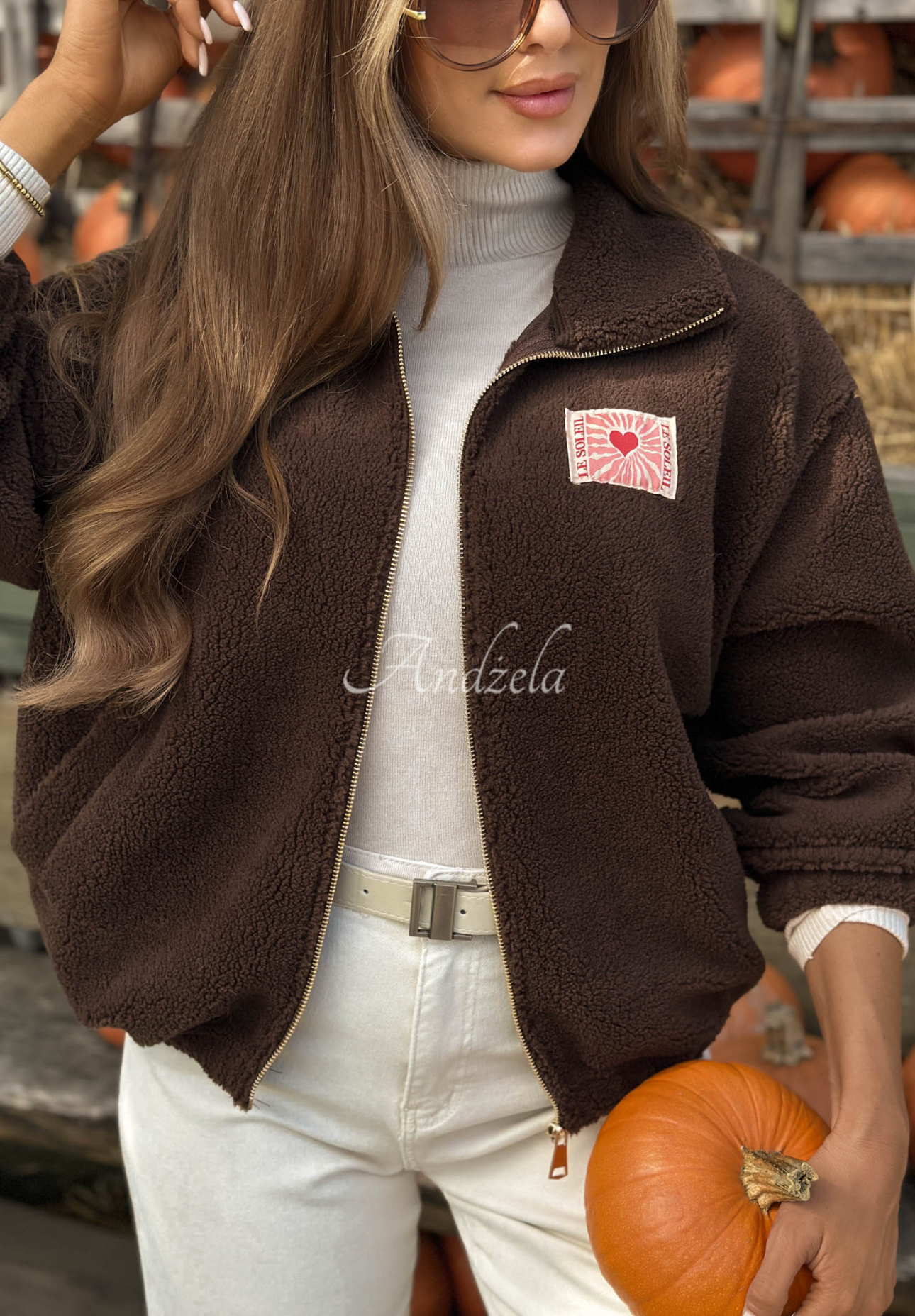 Fallen Rose Chocolate-Colored Sherpa-Lined Hoodie with Stand-Up Collar