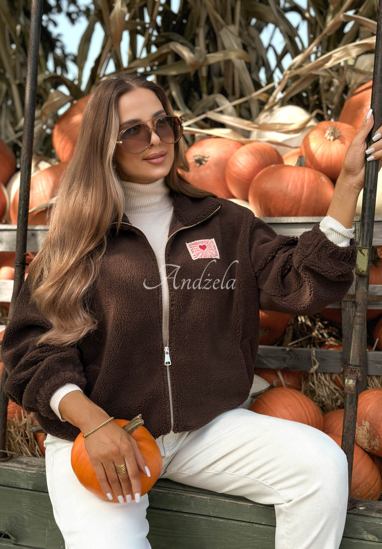 Bluza kożuszek sherpa ze stójką Fallen Rose czekoladowa