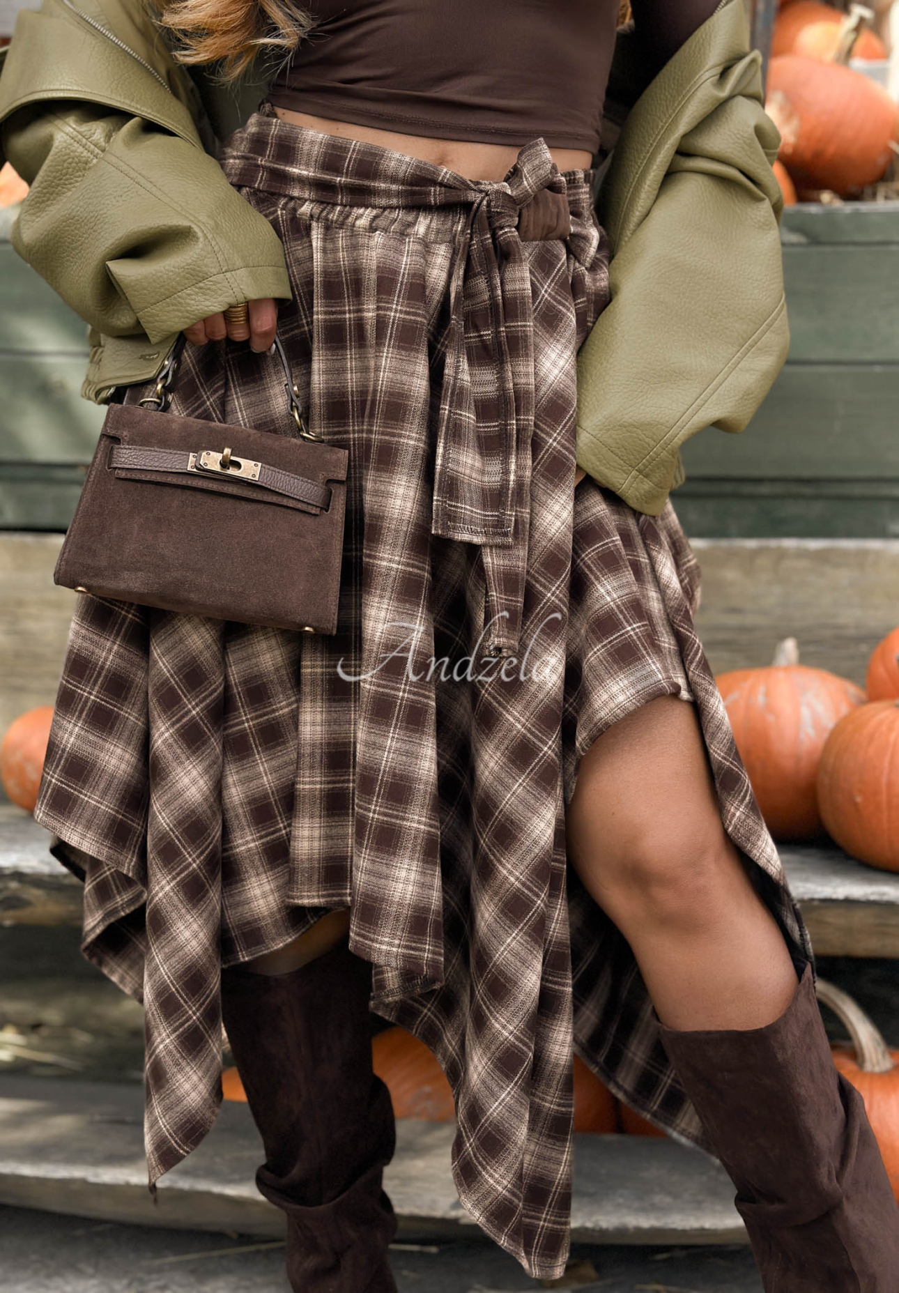 Downtown Girl Chocolate Checkered Skirt