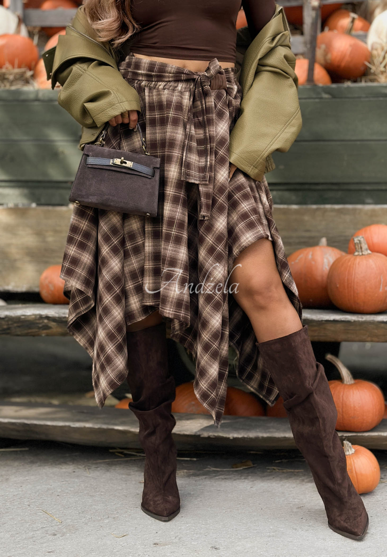 Downtown Girl Chocolate Checkered Skirt