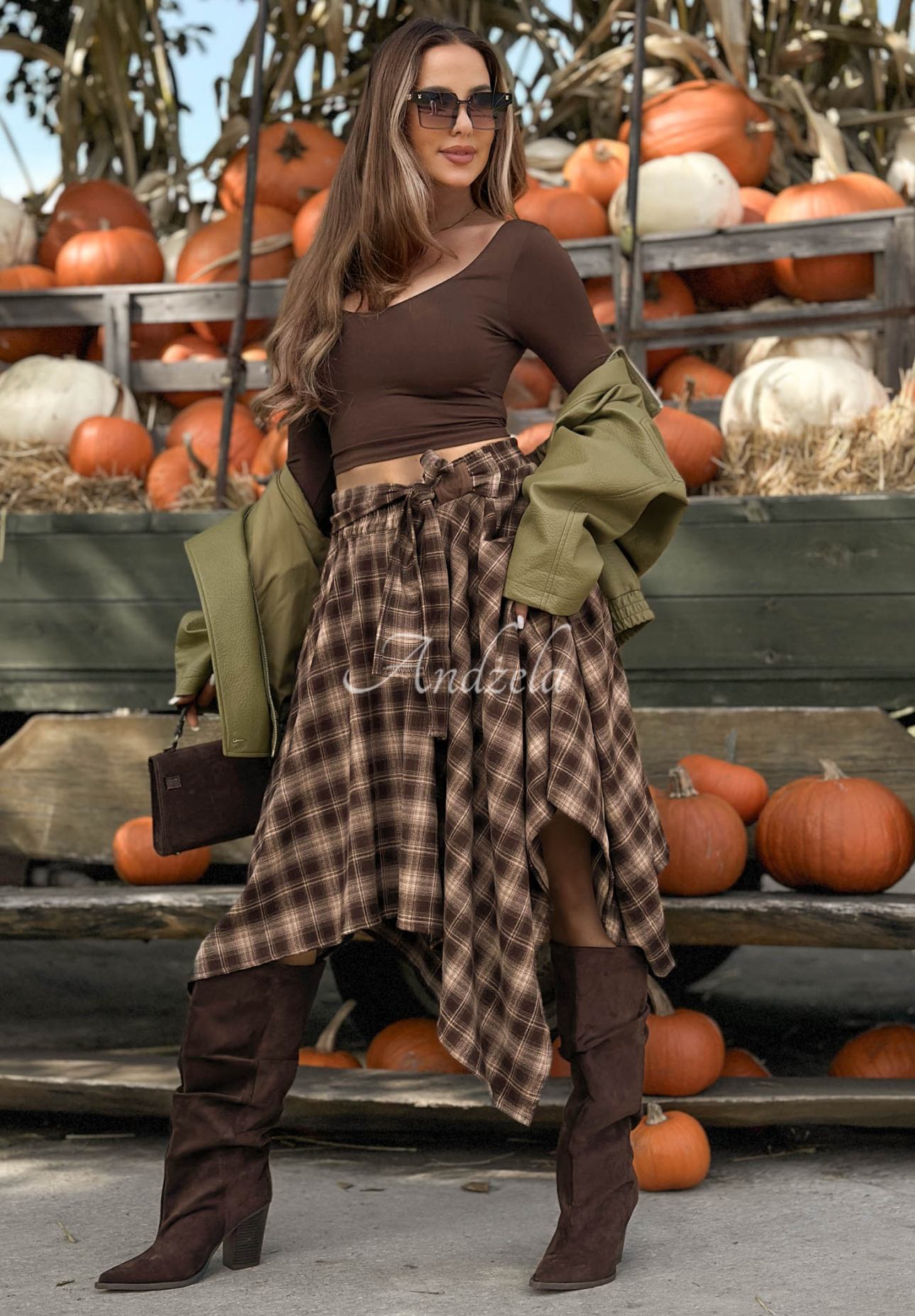 Downtown Girl Chocolate Checkered Skirt