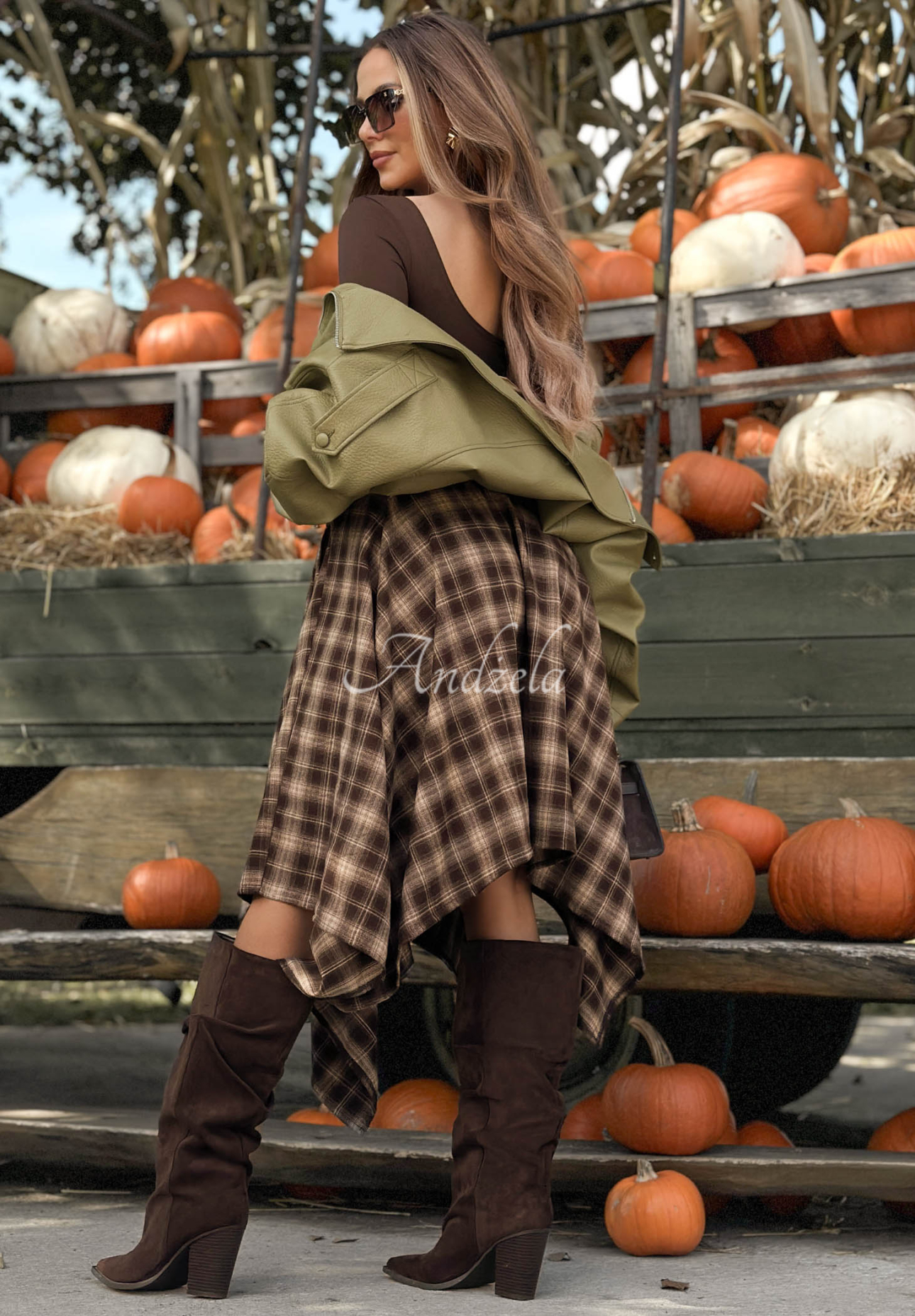 Downtown Girl Chocolate Checkered Skirt
