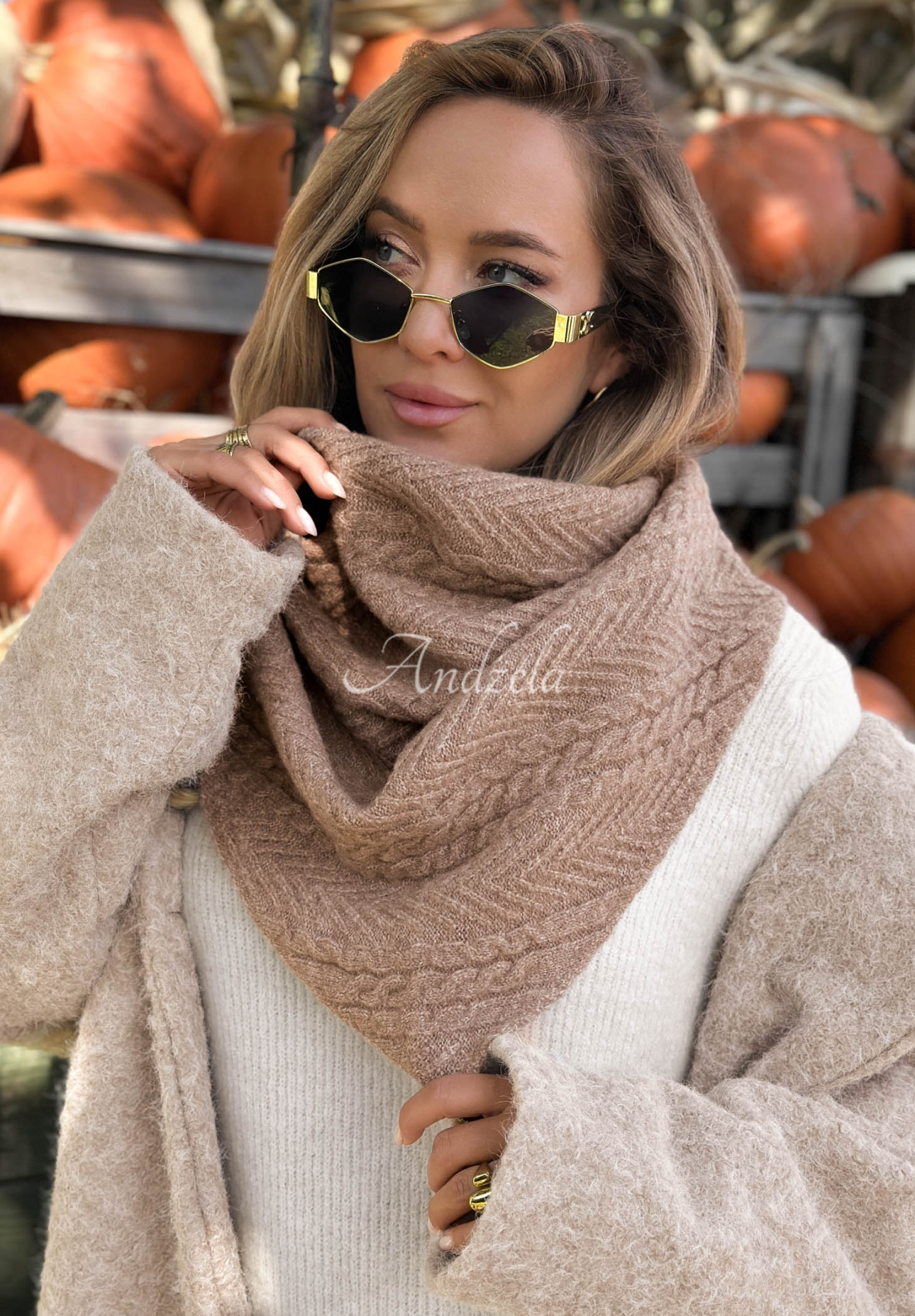 Cloudy Skies Beige Wool-Blend Knitted Scarf