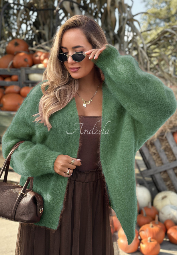 Moherowy kardigan oversize bez zapięcia Cozy Latte szałwiowy