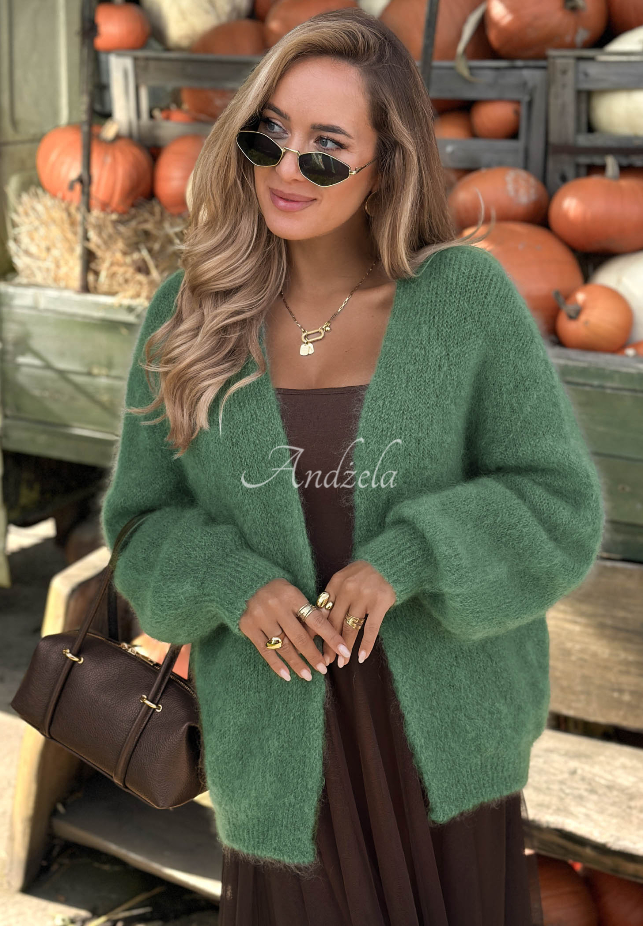 Moherowy kardigan oversize bez zapięcia Cozy Latte szałwiowy