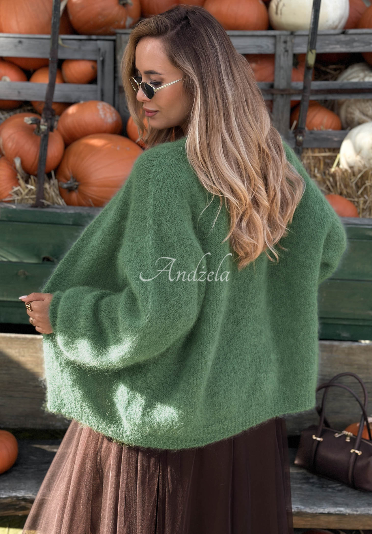 Moherowy kardigan oversize bez zapięcia Cozy Latte szałwiowy