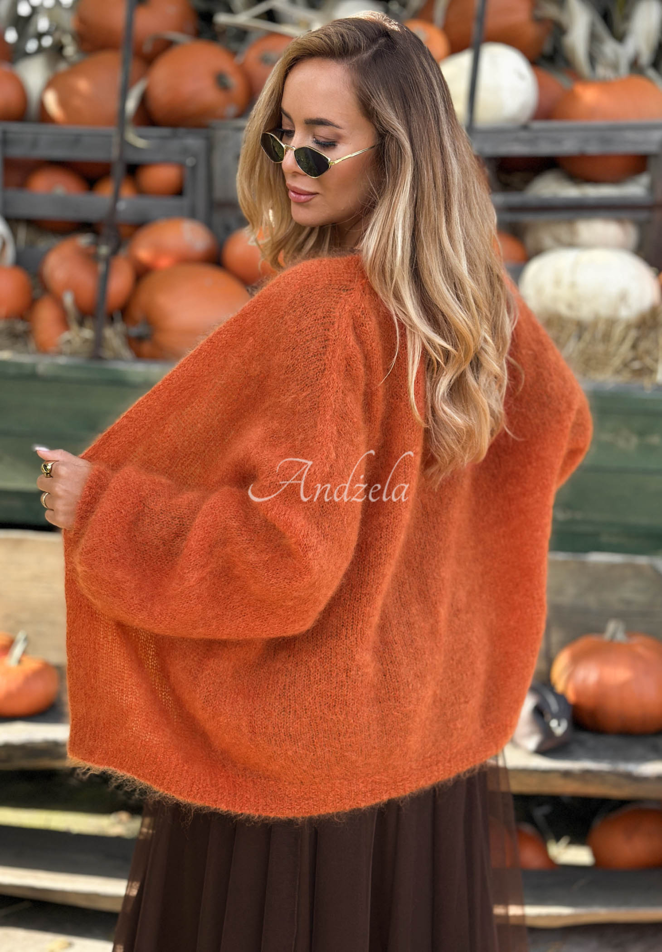 Moherowy kardigan oversize bez zapięcia Cozy Latte rudy