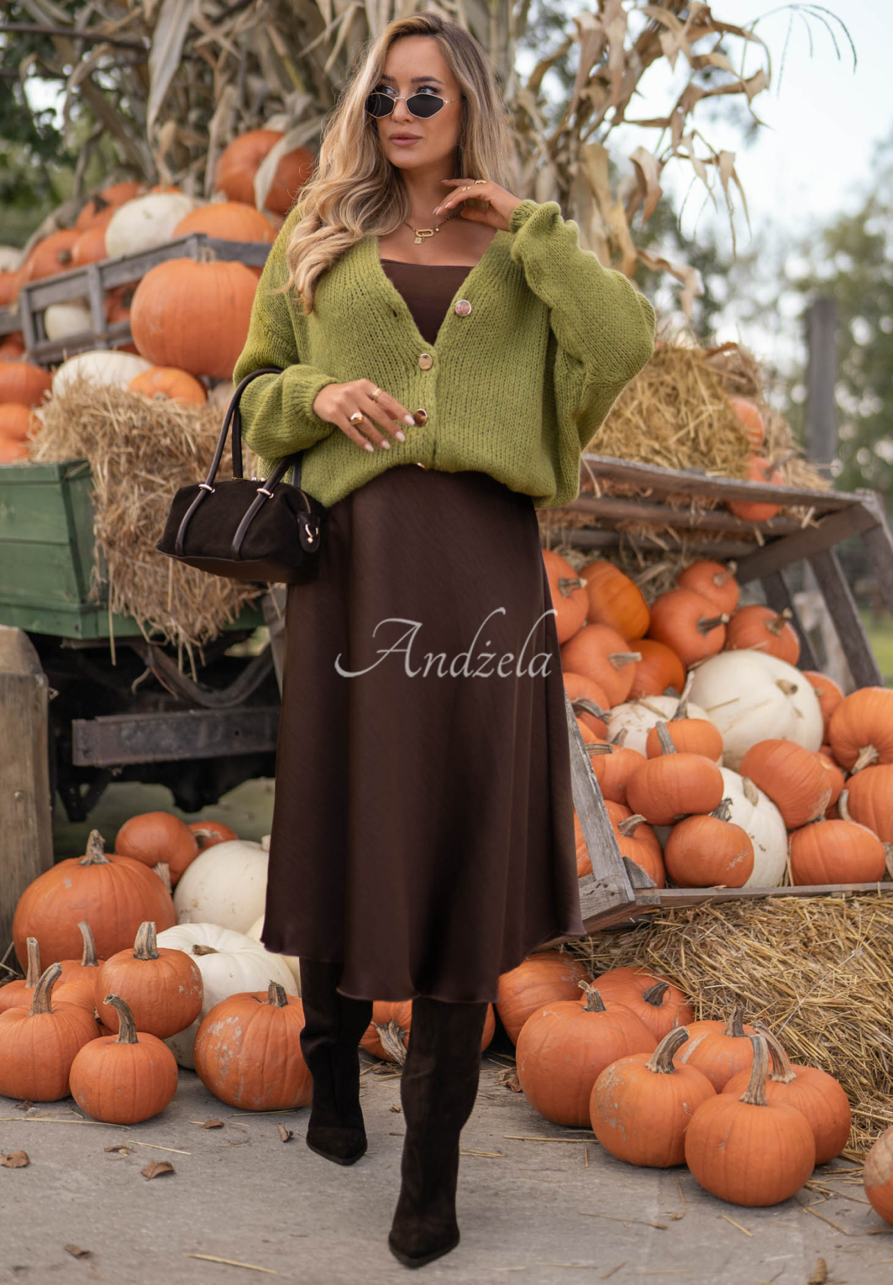 Lost Mornings Chocolate-Colored Satin Midi Skirt