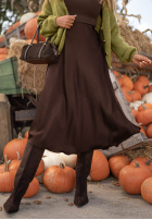 Lost Mornings Chocolate-Colored Satin Midi Skirt