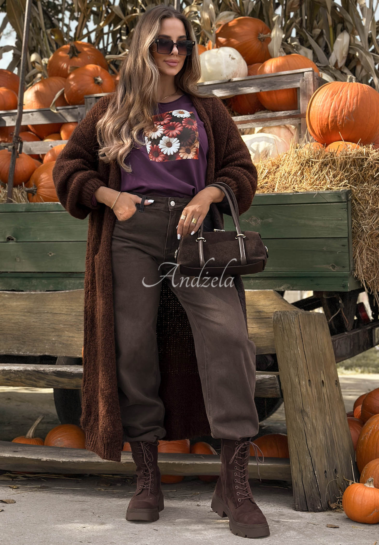 Bawełniana bluzka longsleeve z nadrukiem w kwiaty Autumn Sweetie jagodowa