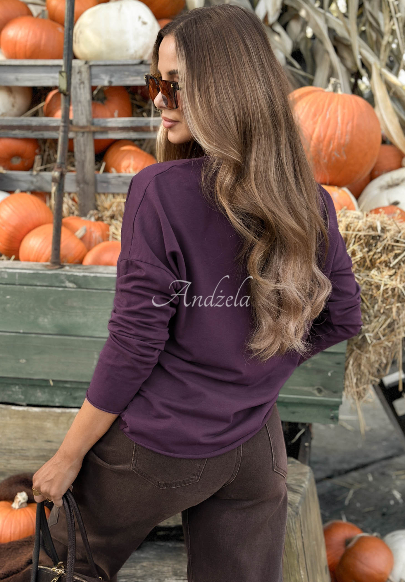 Bawełniana bluzka longsleeve z nadrukiem w kwiaty Autumn Sweetie jagodowa