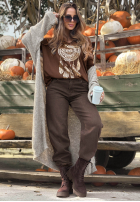 Lekki sweter z nadrukiem Golden Dreams czekoladowy