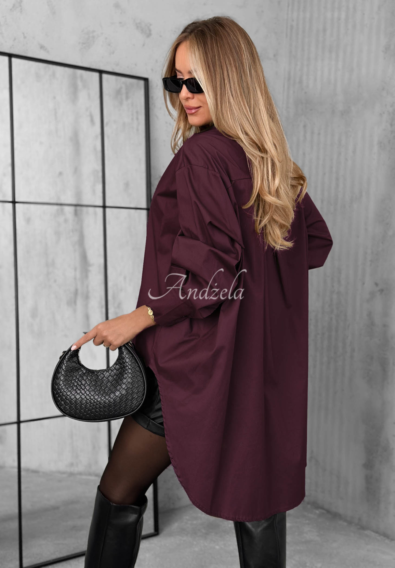 Asymetryczna bawełniana koszula z kołnierzem Soft Darling jagodowa