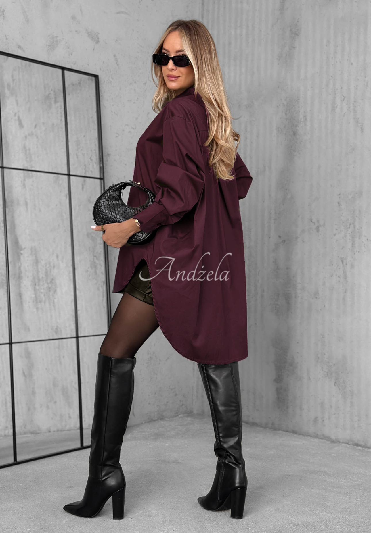 Soft Darling Asymmetrical Cotton Shirt with Collar, Berry Blue