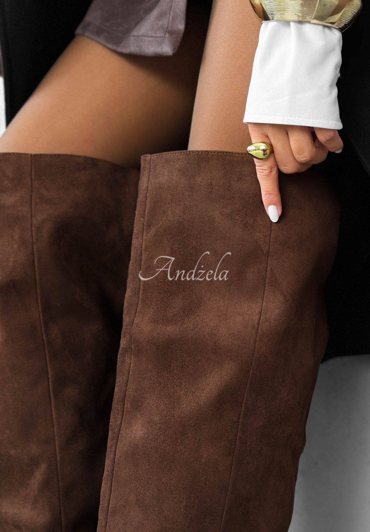 Golden Steps Long Suede Stiletto Boots in Chocolate Brown