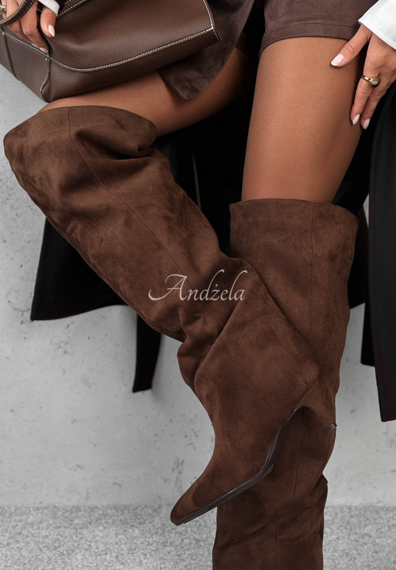 Golden Steps Long Suede Stiletto Boots in Chocolate Brown