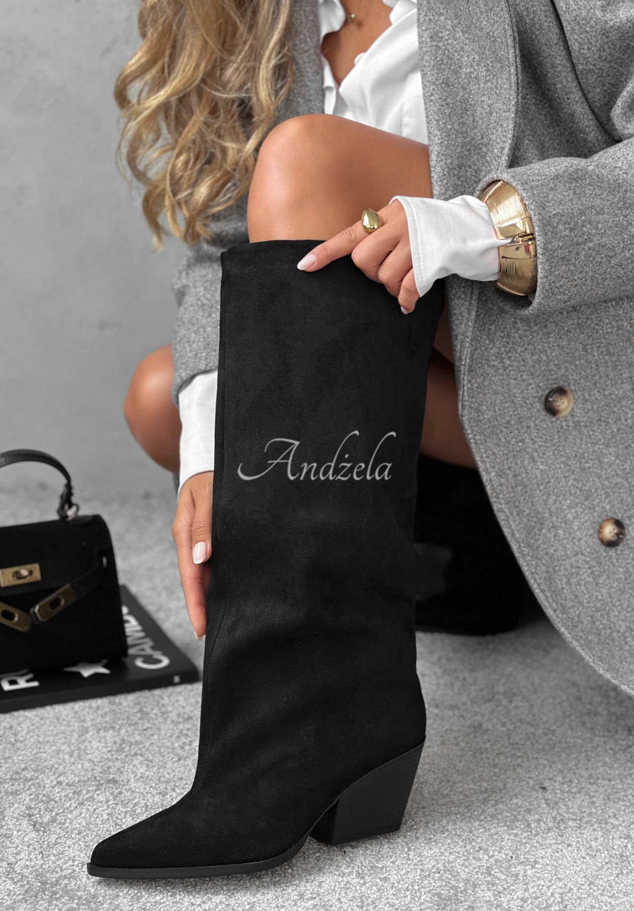 Coffee Walk Black Suede Ankle Boots with a Heel