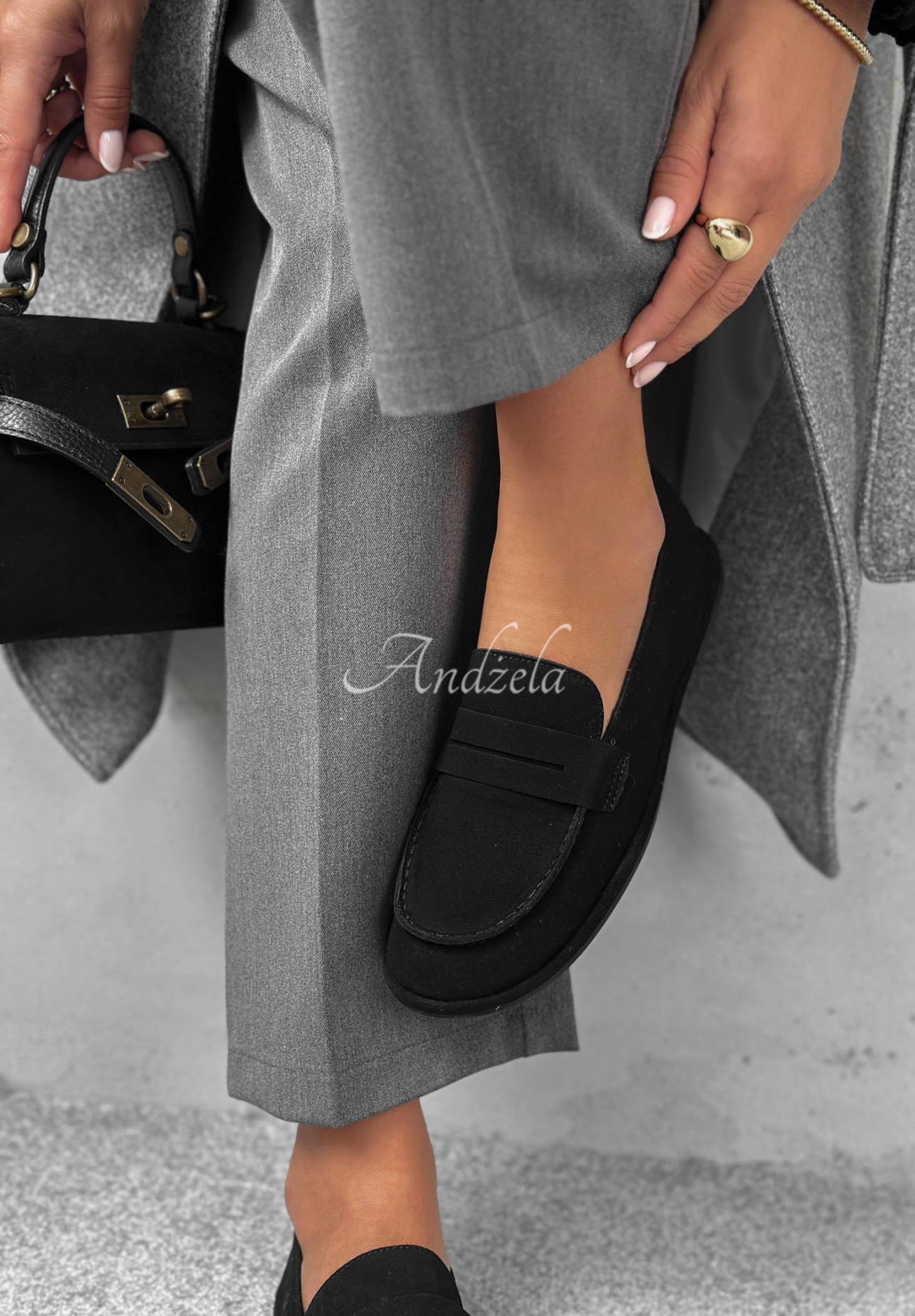 Amber Lane Black Suede Moccasins