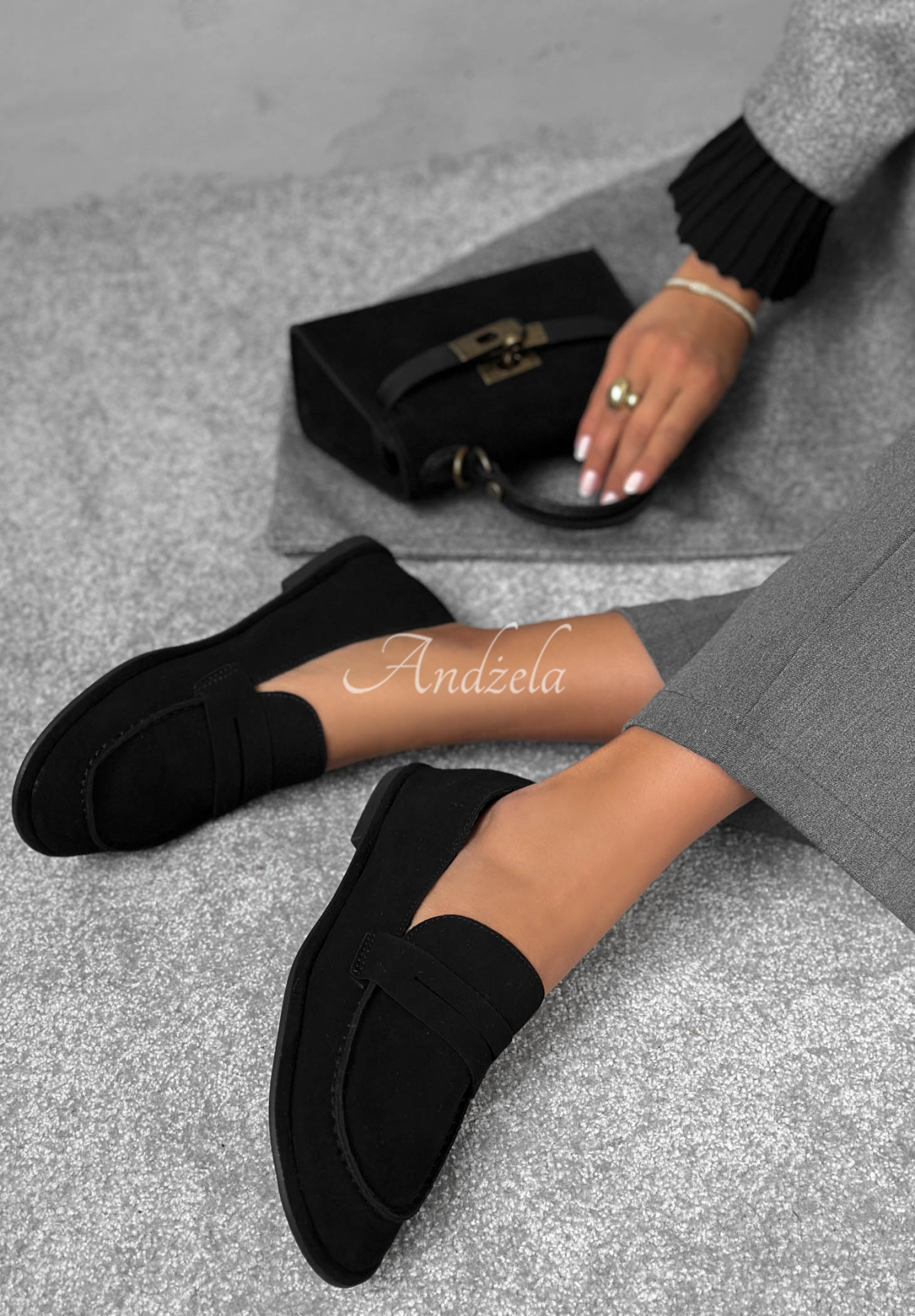 Amber Lane Black Suede Moccasins
