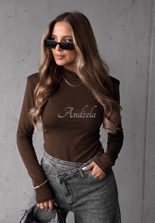 Soft Classics Chocolate-Colored Long-Sleeve Viscose Blouse