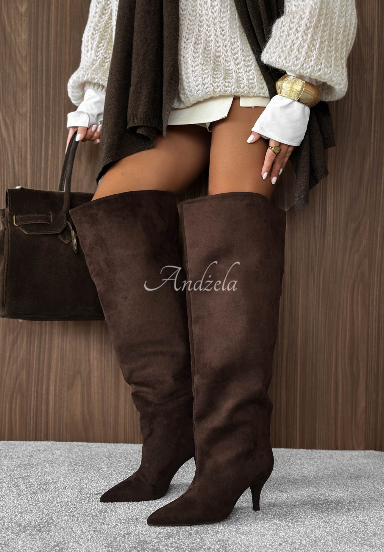 Autumn Belle Chocolate-Colored Long Suede Stiletto Boots