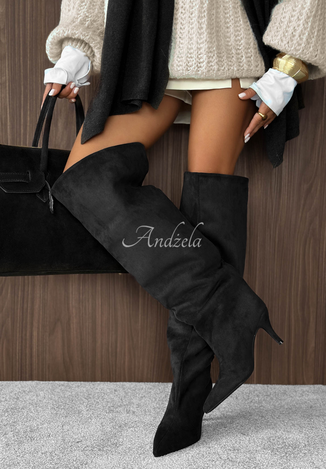 Autumn Belle Black Long Suede Stiletto Boots