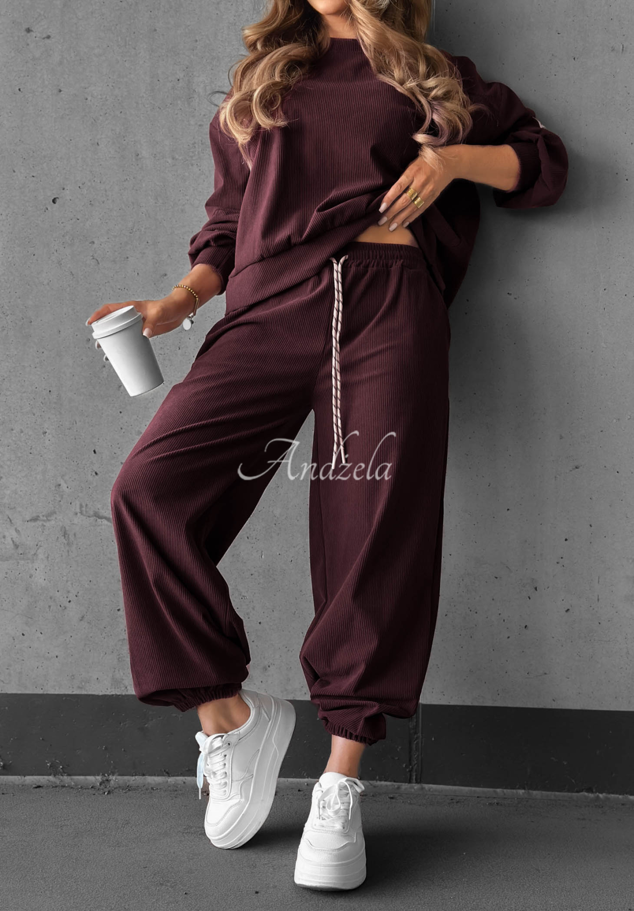 Endless Comfort Berry-Colored Viscose Corduroy Sweatsuit