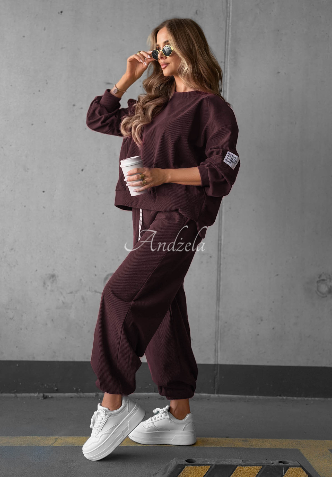 Endless Comfort Berry-Colored Viscose Corduroy Sweatsuit