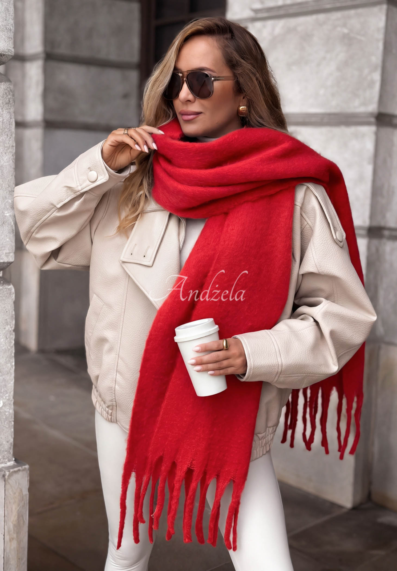 Snow Darling Soft Red Fringed Scarf