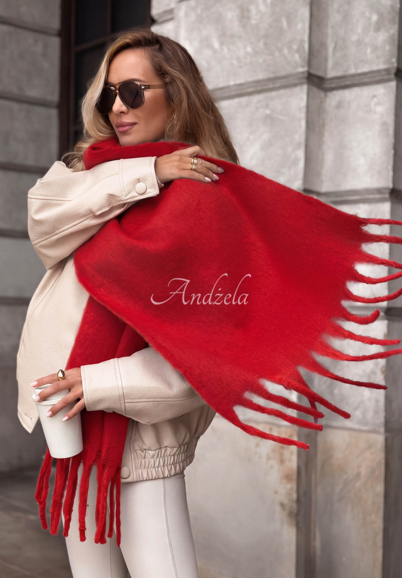 Snow Darling Soft Red Fringed Scarf
