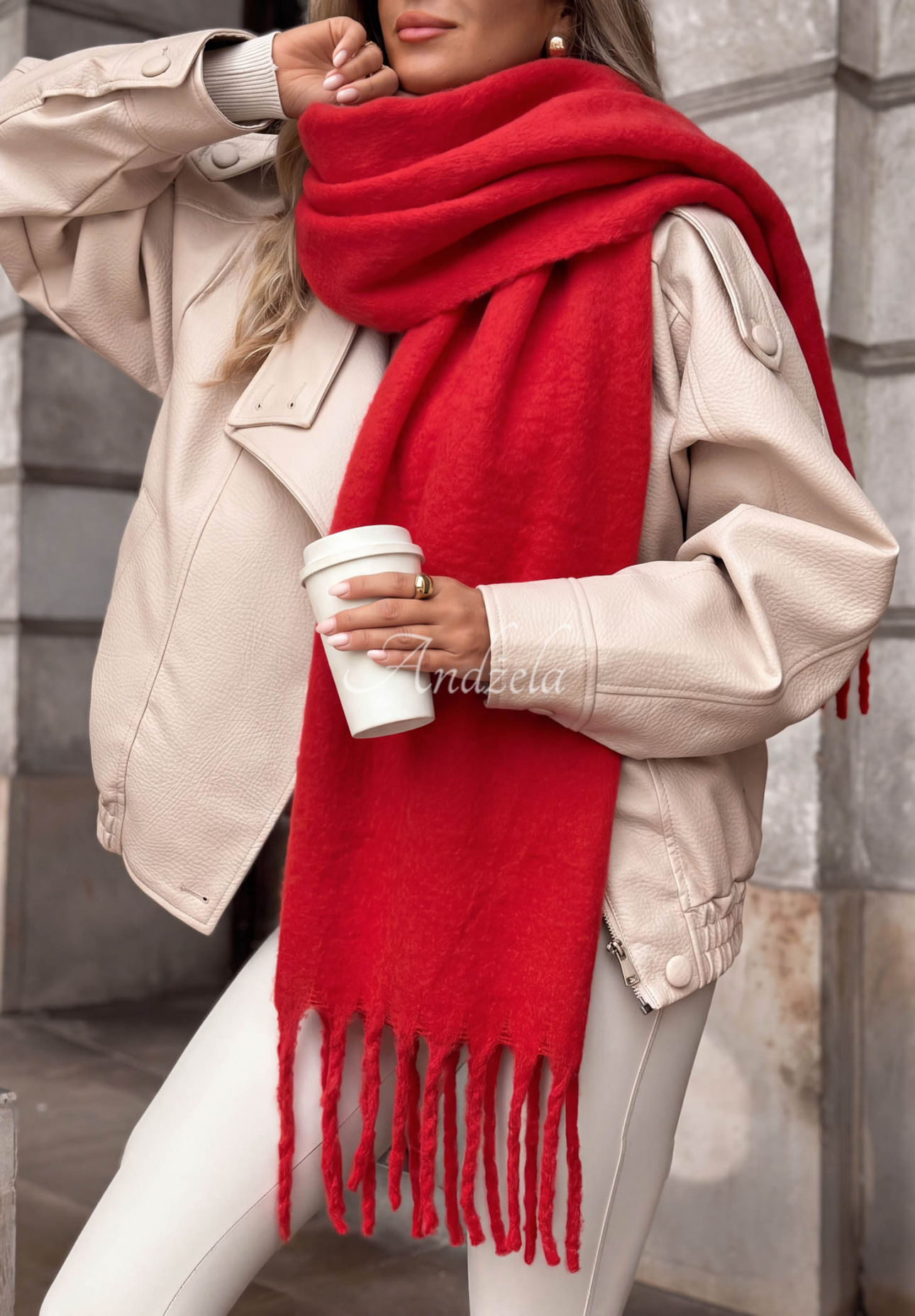 Snow Darling Soft Red Fringed Scarf