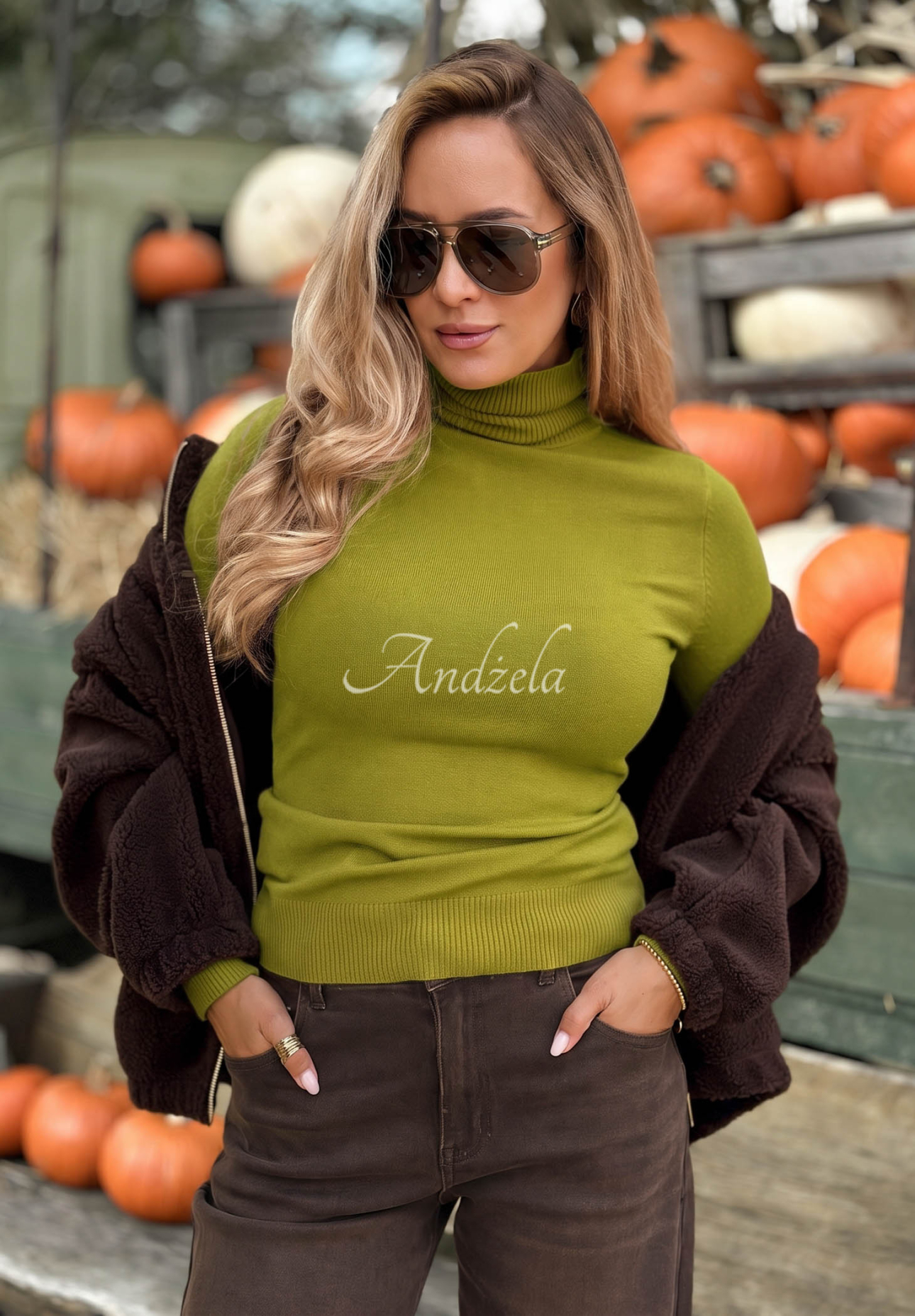 Solange Fitted Turtleneck Sweater in Avocado Green