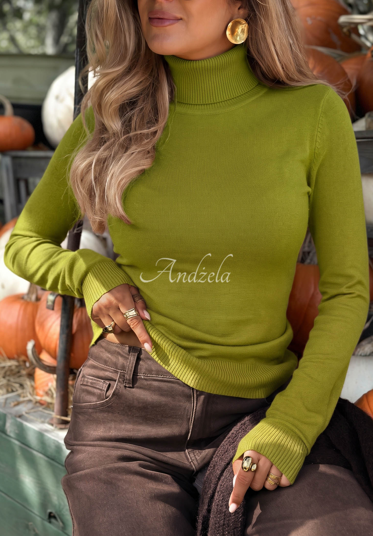 Solange Fitted Turtleneck Sweater in Avocado Green