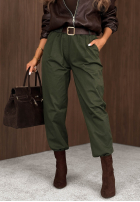 Bawełniane spodnie mom fit z paskiem Casual Look khaki