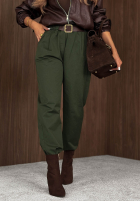 Bawełniane spodnie mom fit z paskiem Casual Look khaki