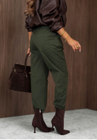 Bawełniane spodnie mom fit z paskiem Casual Look khaki