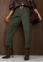 Bawełniane spodnie mom fit z paskiem Casual Look khaki