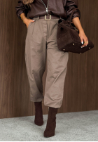 Bawełniane spodnie mom fit z paskiem Casual Look khaki
