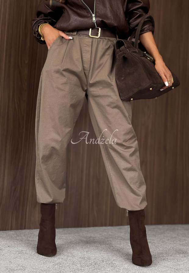 Cotton mom-fit pants with a belt, Casual Look, mocha