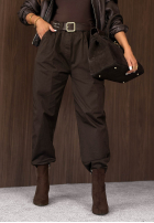 Bawełniane spodnie mom fit z paskiem Casual Look khaki