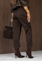 Bawełniane spodnie mom fit z paskiem Casual Look khaki