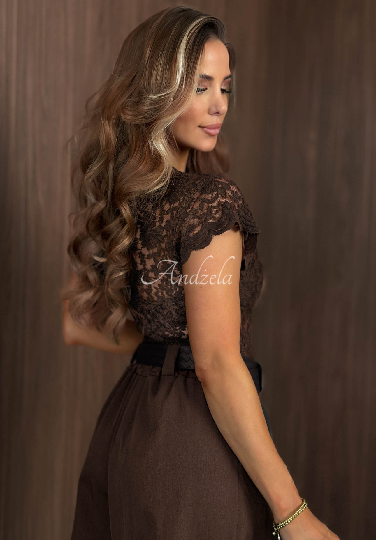 Silvole Chocolate-Colored Lace Blouse