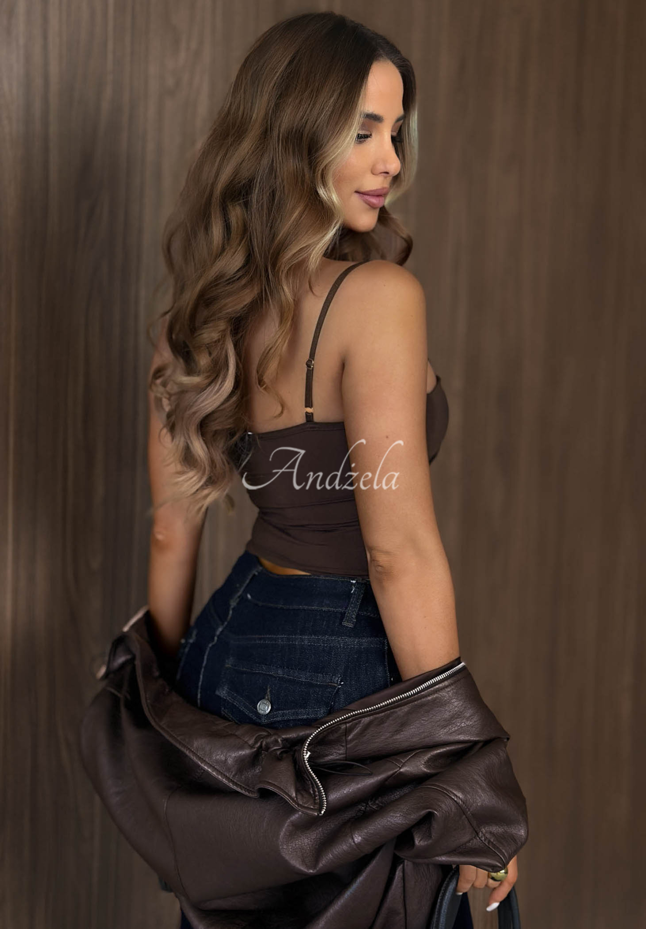 Dark Charm Chocolate-Colored Short V-Neck Tank Top