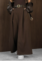 Materiałowe spodnie wide leg z paskiem Simple Elegance czarne