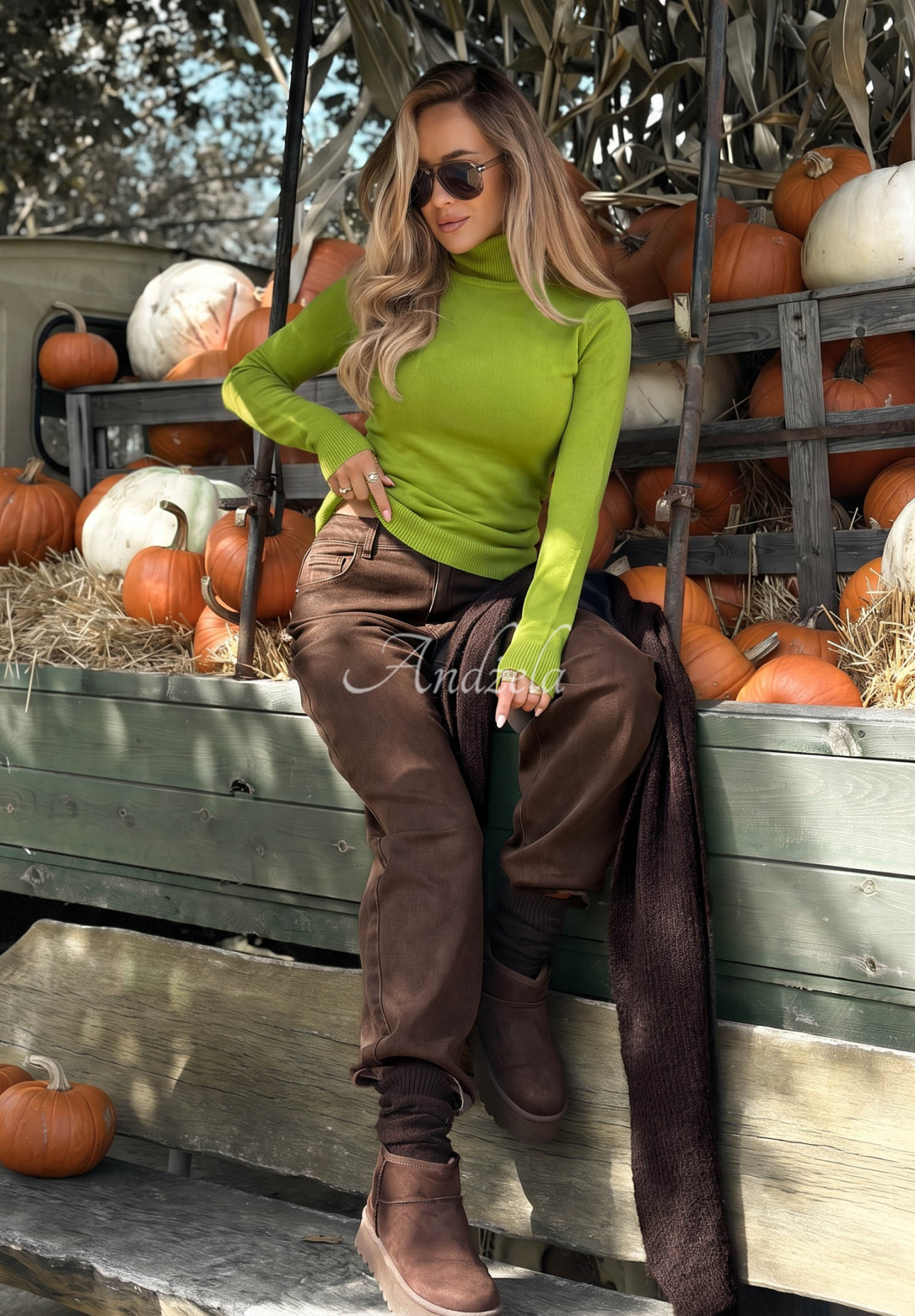 Solange Fitted Turtleneck Sweater in Avocado Green