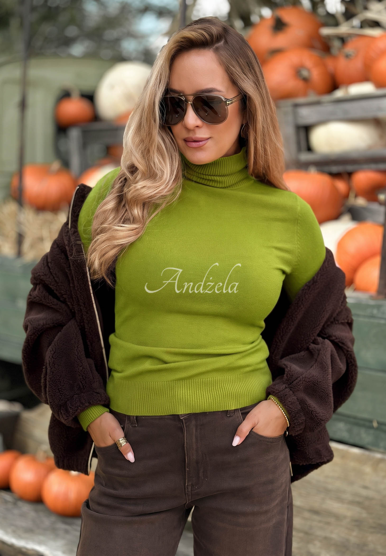 Solange Fitted Turtleneck Sweater in Avocado Green