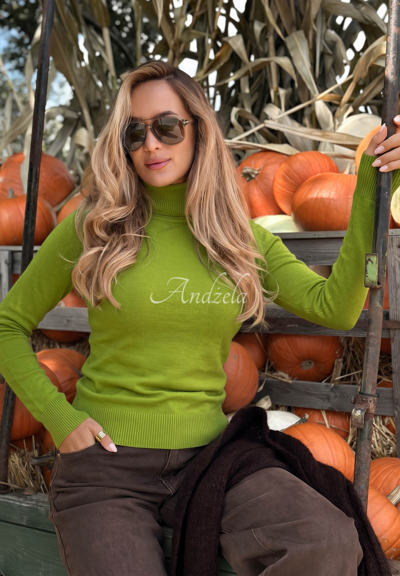 Solange Fitted Turtleneck Sweater in Avocado Green
