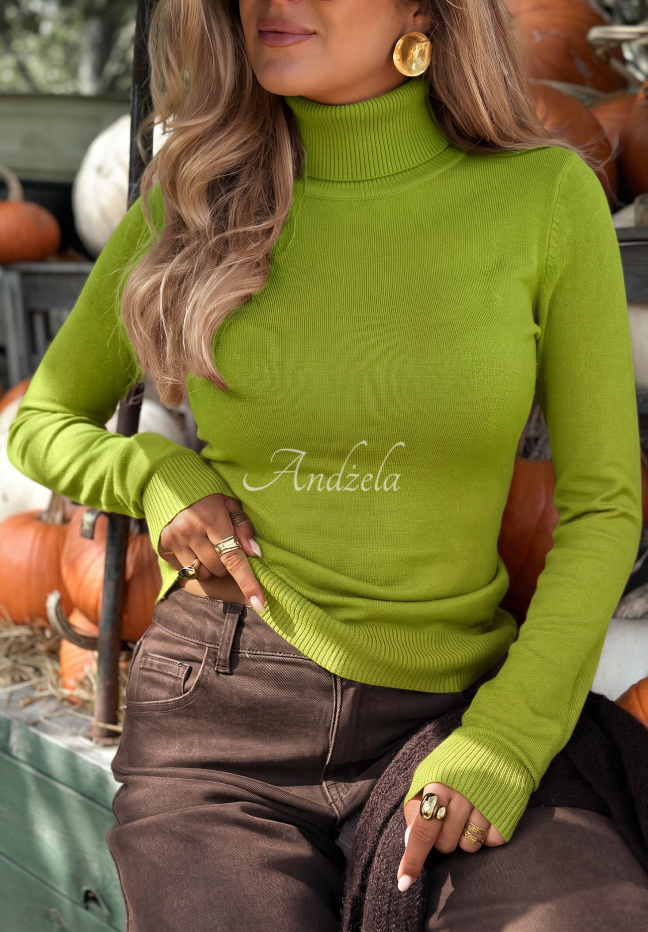 Solange Fitted Turtleneck Sweater in Avocado Green