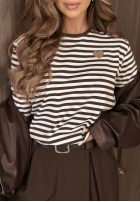 Bawełniana bluzka w paski Lovely Heart biało-czekoladowa